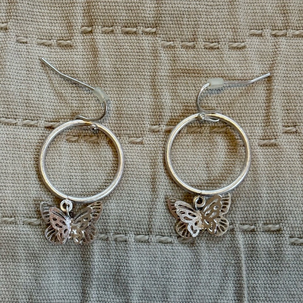 Silver Butterfly Hoop Earrings